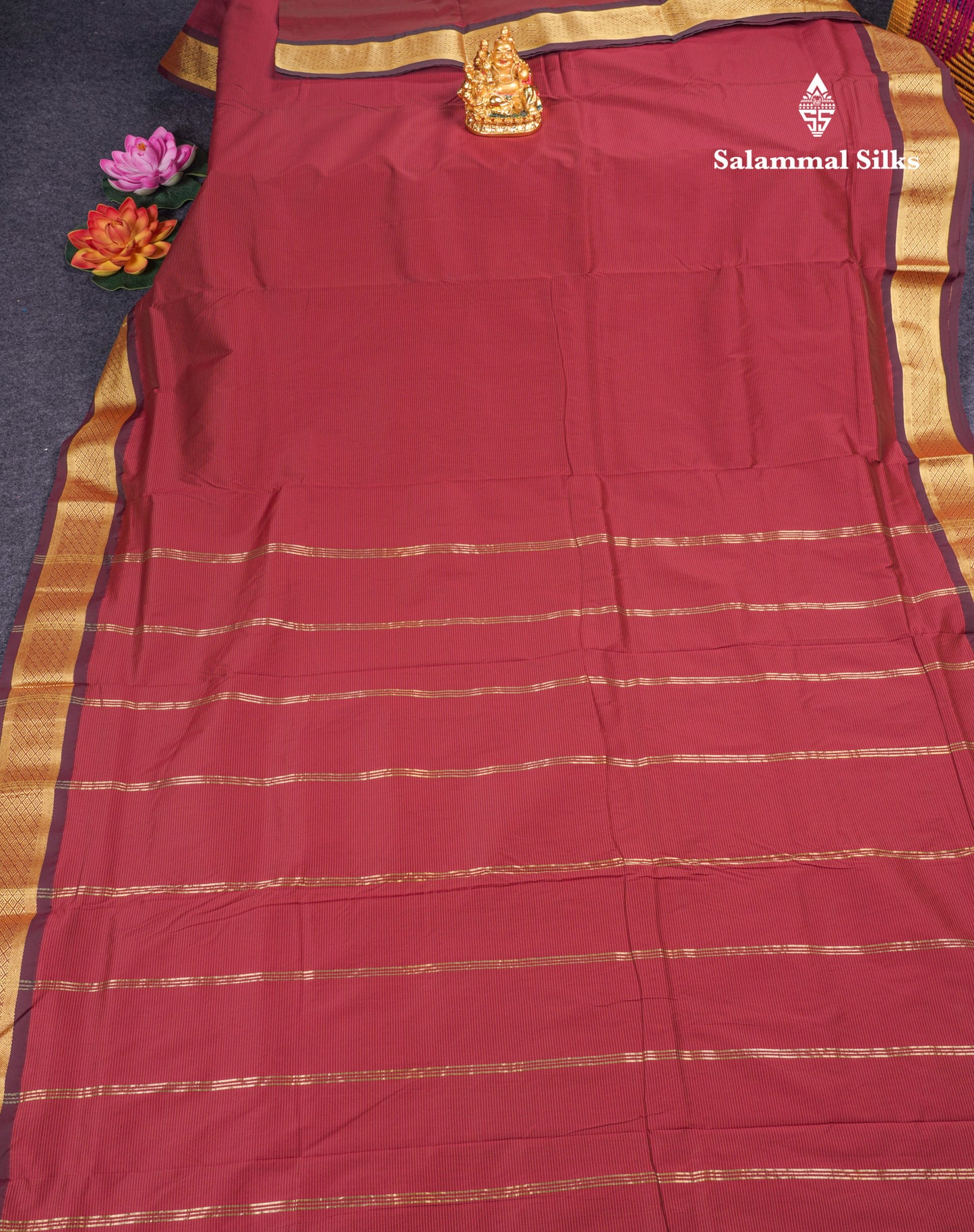 9 Yards Semi Silk Saree Maroon with Brown Border