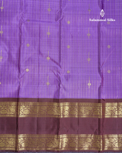 Beautiful Lavender Pure Kanjivaram Silk Saree With Contrast Dark Brown Traditional Gap & Evening Morning Border