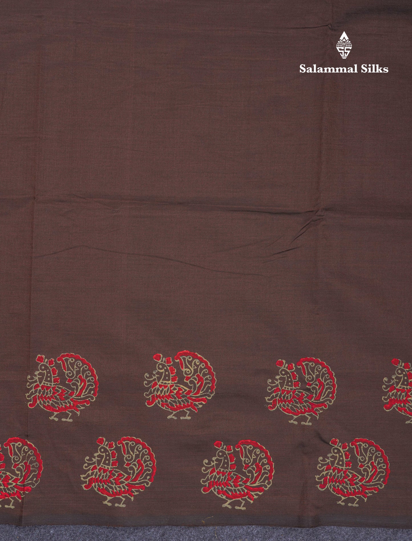 Dark Brown South Cotton Printed Saree With Contrast Cream Sandal Blouse