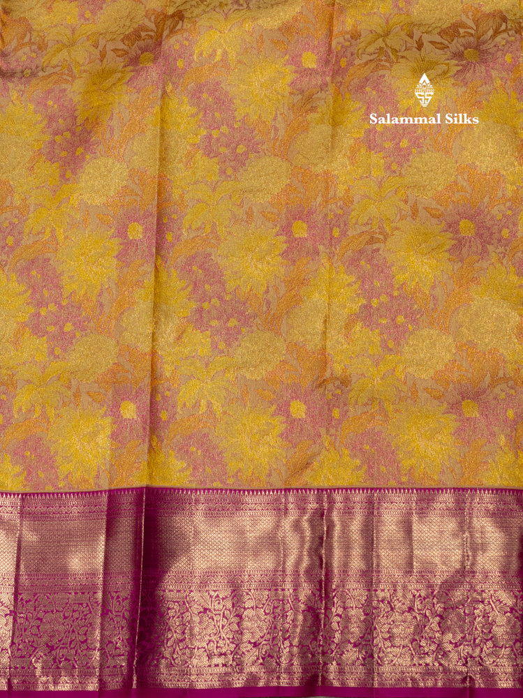 Yellow Colour Pure Kanjivaram Fancy Silk Saree with Pink Long Size Border