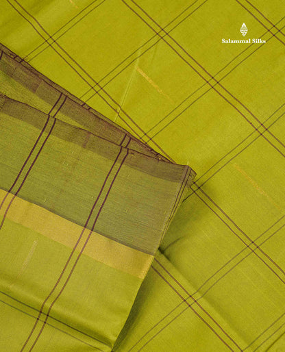 Semi Silk Cotton Saree - Olive Green Colour Body Checks With Malli Moggu Butta