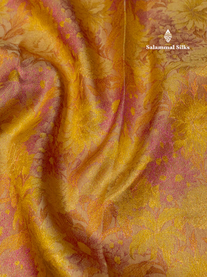 Yellow Colour Pure Kanjivaram Fancy Silk Saree with Pink Long Size Border