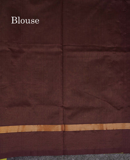 Contrast Dark Brown Of Olive Green Semi Silk Cotton Saree 