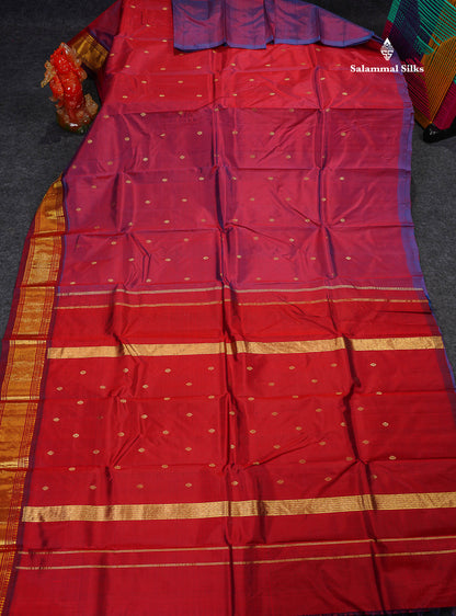One Side Border Pure Silk Saree - Dual Tone Maroon Colour Body Small Zari Butta With Traditional Border