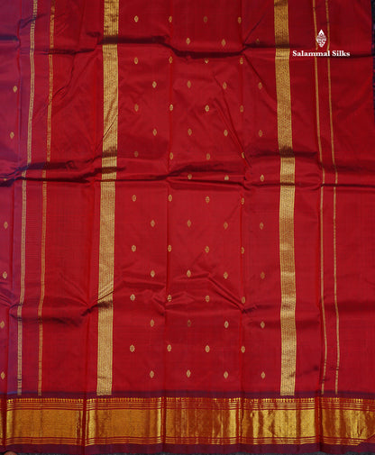 One Side Border Pure Silk Saree - Dual Tone Maroon Colour Small Zari Butta With Traditional Border
