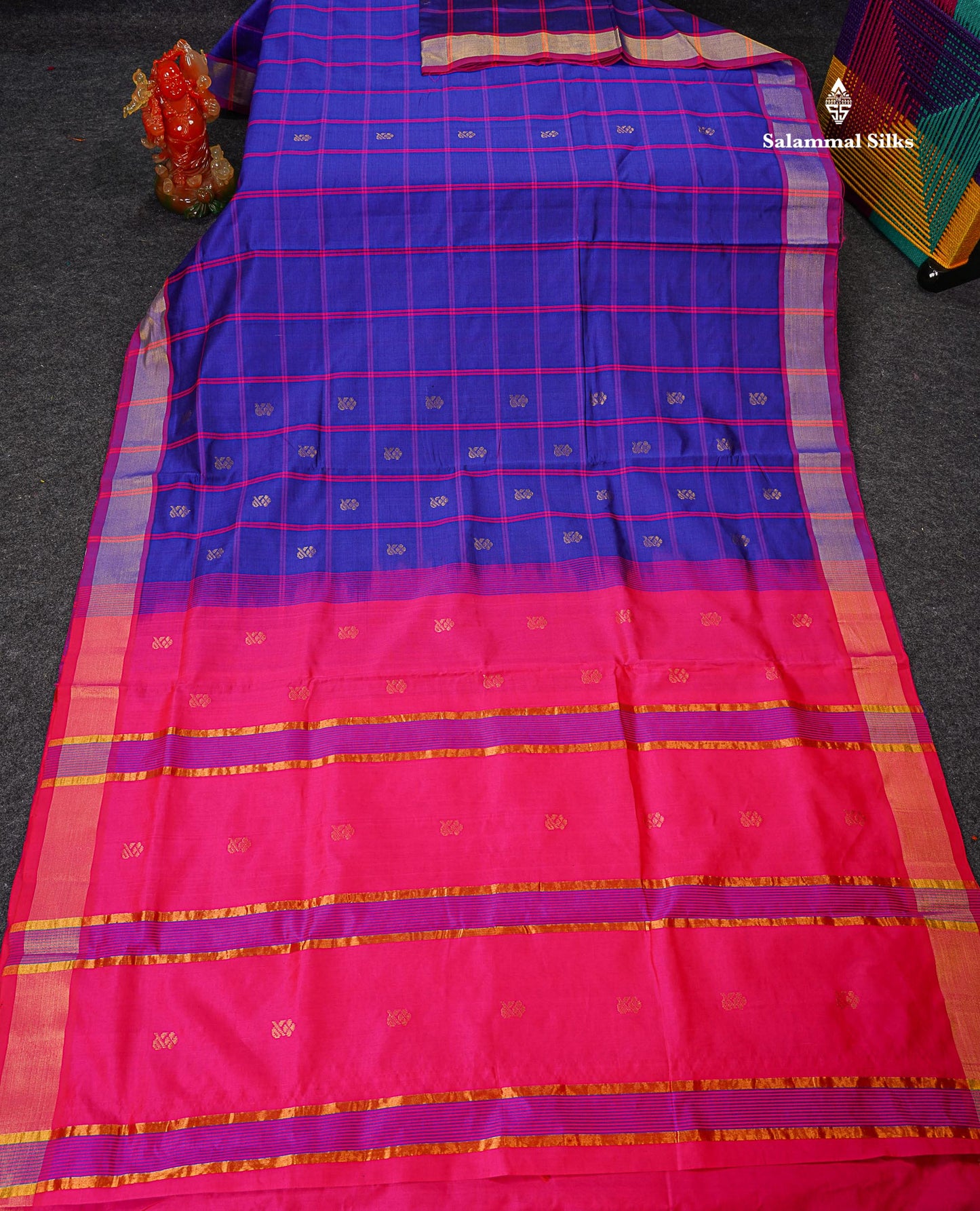 Full View Of Dual Tone Blue Semi Silk Cotton Saree