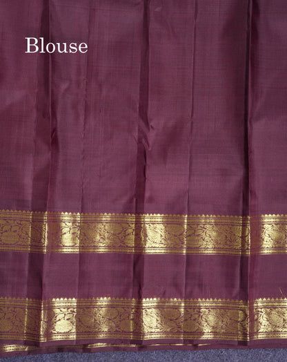 Beautiful Lavender Pure Kanjivaram Silk Saree With Contrast Dark Brown Traditional Gap & Evening Morning Border