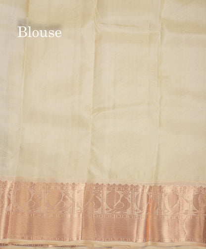Beautiful Bottle Green Pure Kanjivaram Silk Saree With Contrast Cream Sandal Traditional Evening Morning Border
