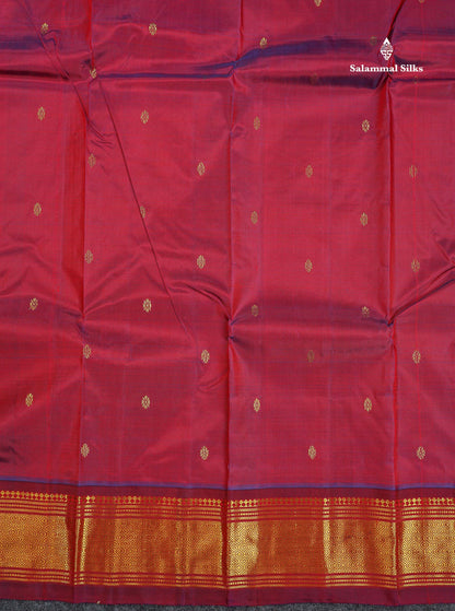 One Side Border Pure Silk Saree - Dual Tone Maroon Colour Small Zari Butta With Traditional Border