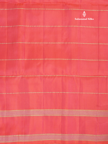 Beautiful Sea Green Pure Kanjivaram Soft Silk Saree With Contrast Pinkish Orange Border