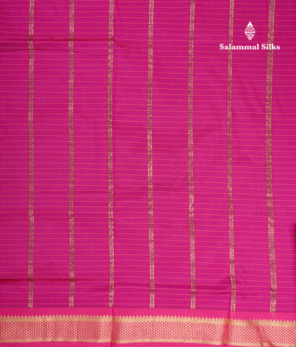 9 Yards Semi Silk Saree Small Checks Violet with Contrast Pink Border
