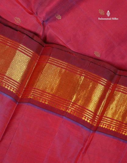 One Side Border Pure Silk Saree - Dual Tone Maroon Colour Small Zari Butta With Traditional Border