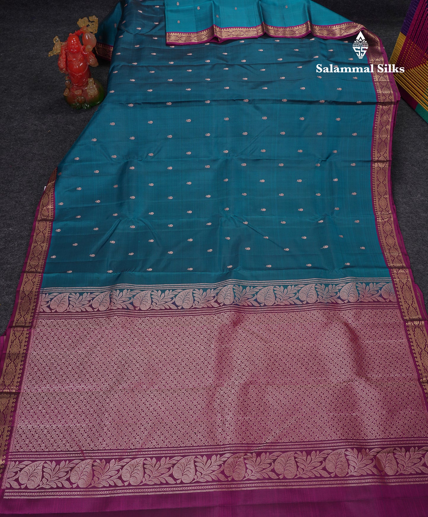 Beautiful Ramar Blue Pure Silk Mix Saree With Contrast Magenta Traditional Small Border