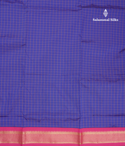 9 Yards Semi Silk Saree Small Checks Violet with Contrast Pink Border
