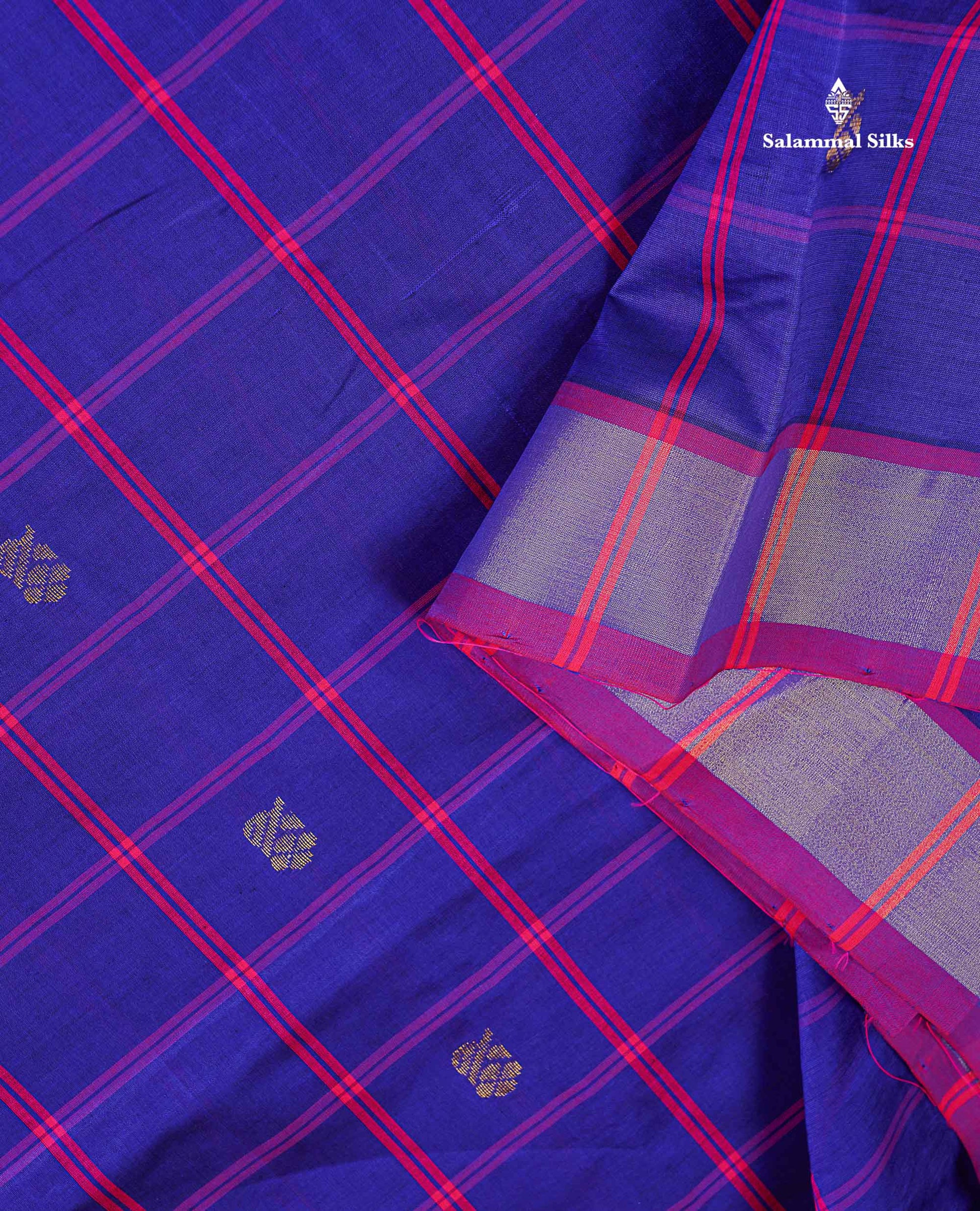 Tissue Border Of Dual Tone Blue Semi Silk Cotton Saree 