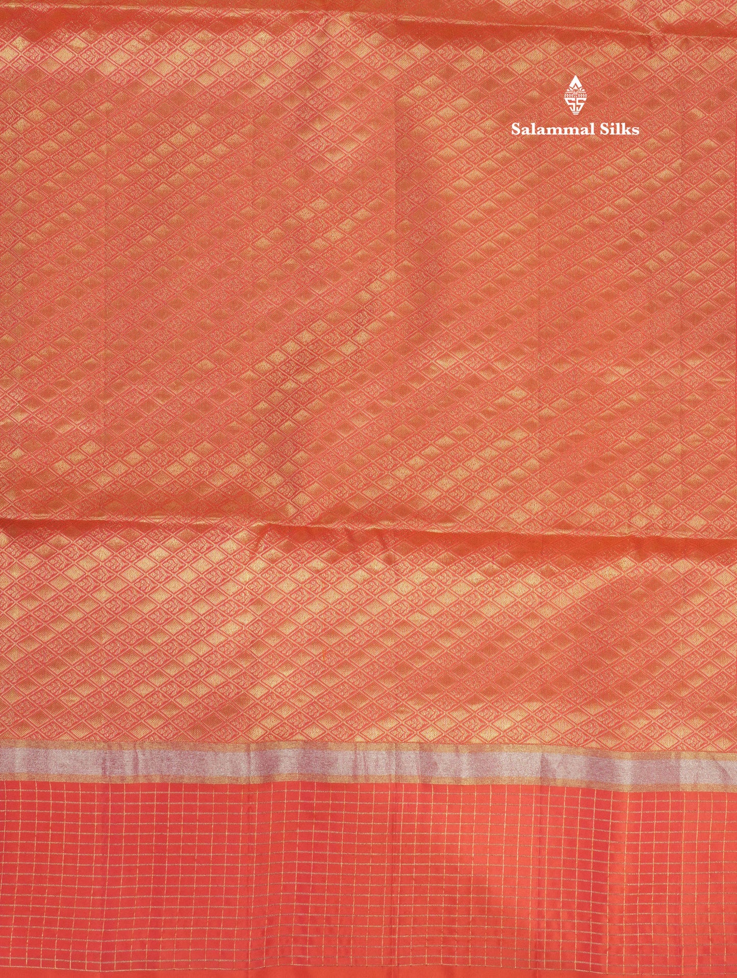 Beautiful Moss Green Pure Kanjivaram Soft Silk Saree With Contrast Pinkish Orange Zari Checks Border