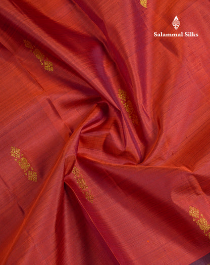 Beautiful Rust Orange Pure Kanjivaram Silk Saree With Contrast Dark Brown Traditional Gap Border