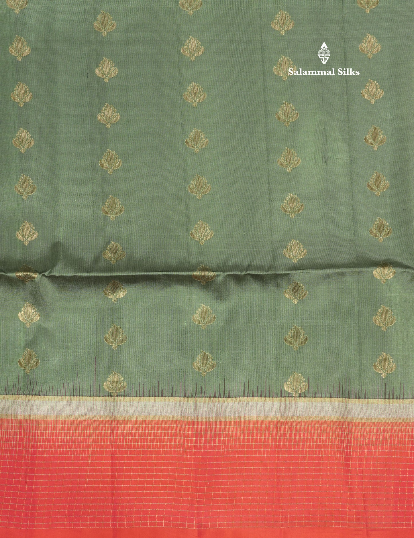 Beautiful Moss Green Pure Kanjivaram Soft Silk Saree With Contrast Pinkish Orange Zari Checks Border