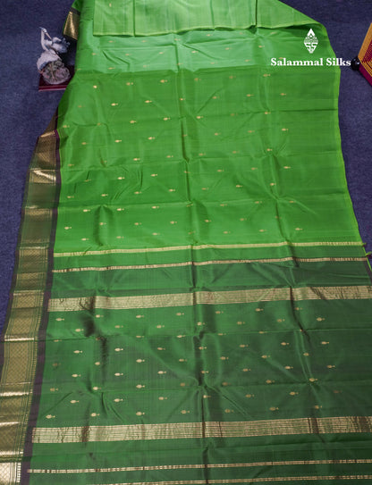 Green Pure Kanjivaram Silk Saree With Contrast Green Shade One Side Border