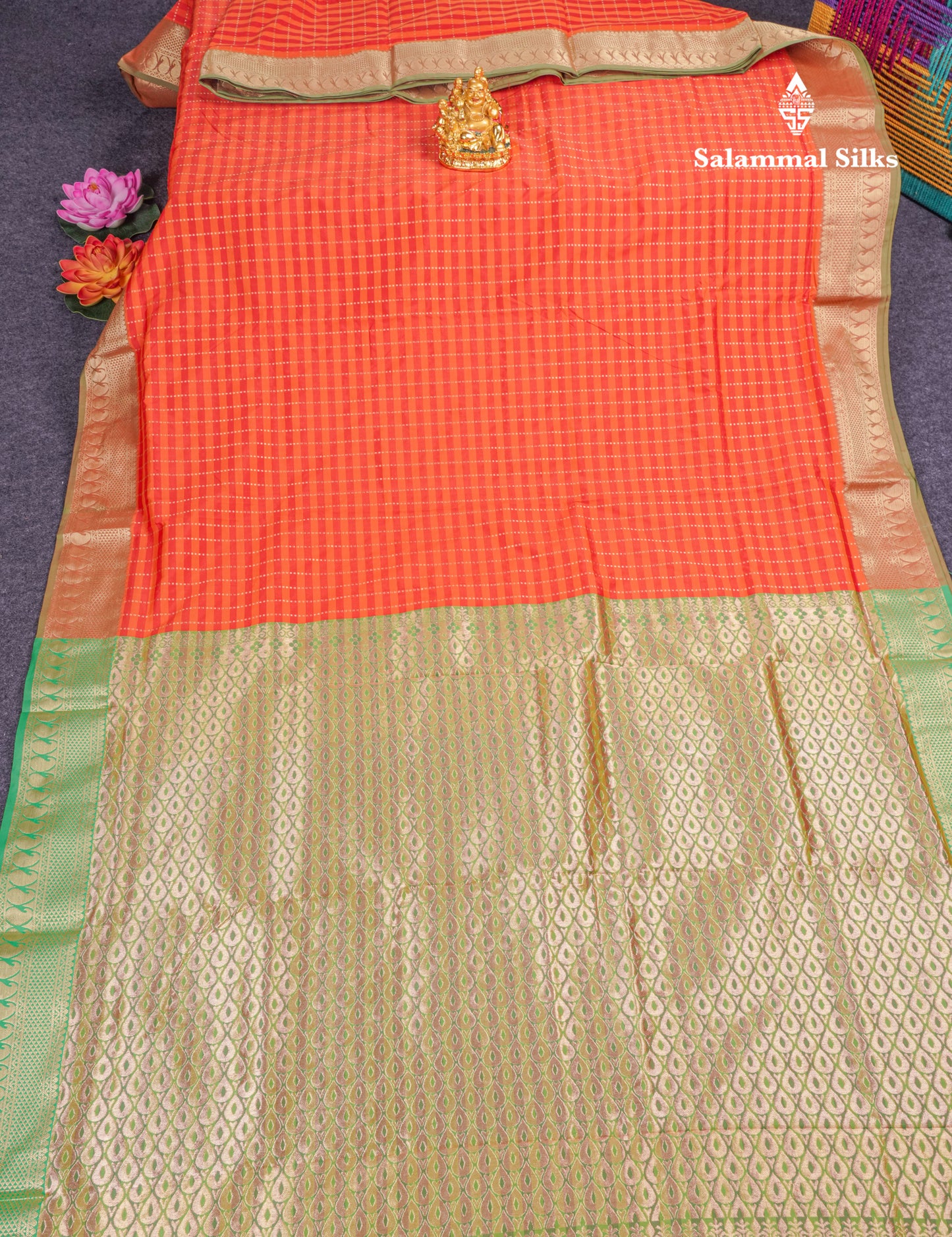 9 Yards Semi Silk Saree Light Green & Parrot Green with Light Onion Pink Border