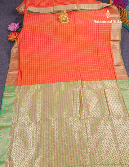 9 Yards Semi Silk Saree Light Green & Parrot Green with Light Onion Pink Border