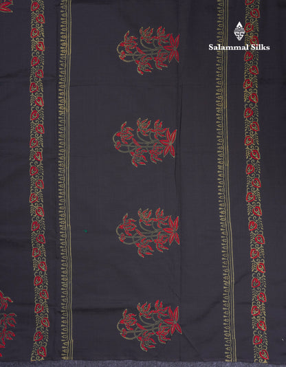Black South Cotton Printed Saree With Contrast Grey White Blouse