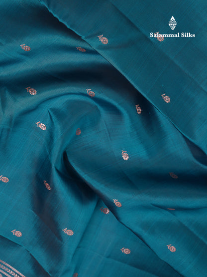 Beautiful Ramar Blue Pure Silk Mix Saree With Contrast Magenta Traditional Small Border