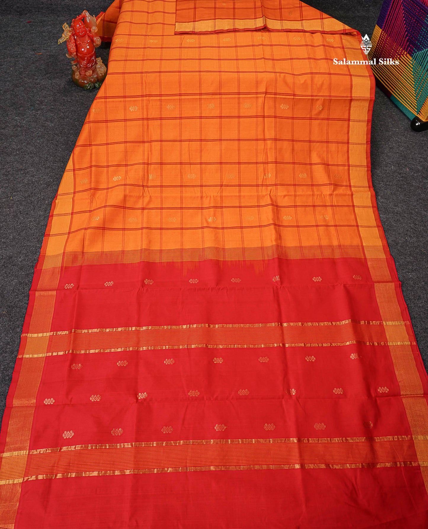 Full View Of Mustard Yellow Semi Silk Cotton Saree 