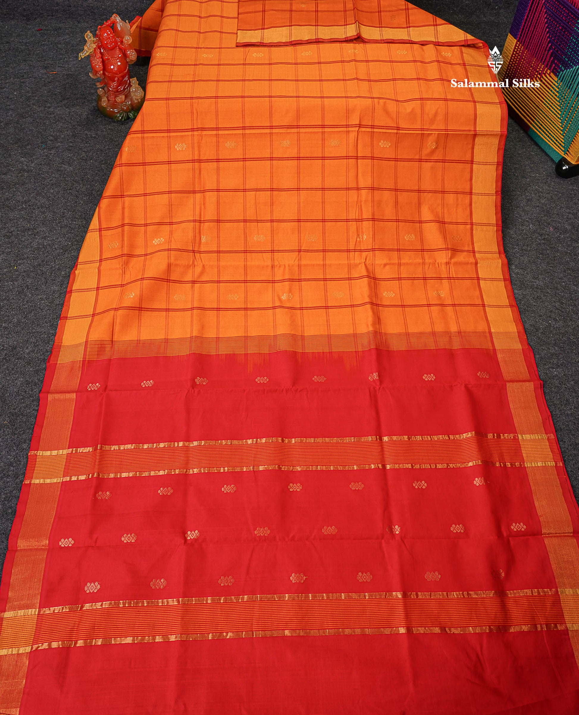 Full View Of Mustard Yellow Semi Silk Cotton Saree 