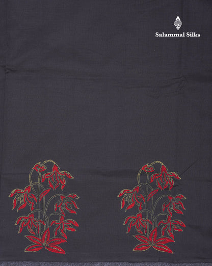 Black South Cotton Printed Saree With Contrast Grey White Blouse