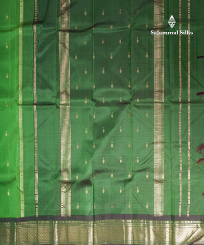 Green Pure Kanjivaram Silk Saree With Contrast Green Shade One Side Border