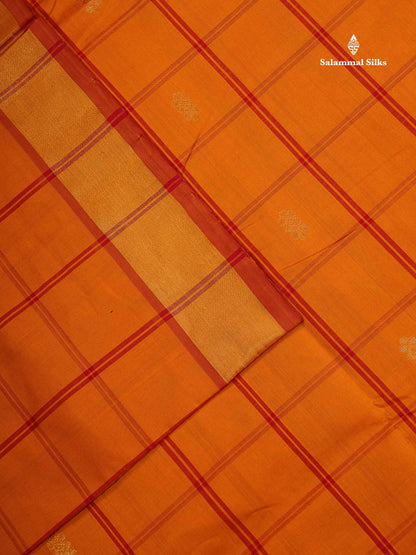 Semi Silk Cotton Saree - Mustard Yellow Colour Body Checks With Butta & Tissue Border