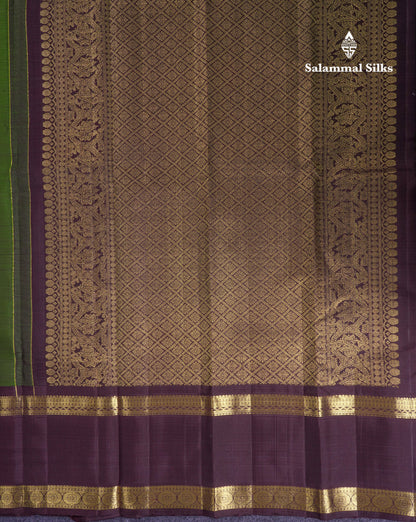 Beautiful Green Pure Kanjivaram Silk Saree With Contrast Dark Brown Traditional Gap Border