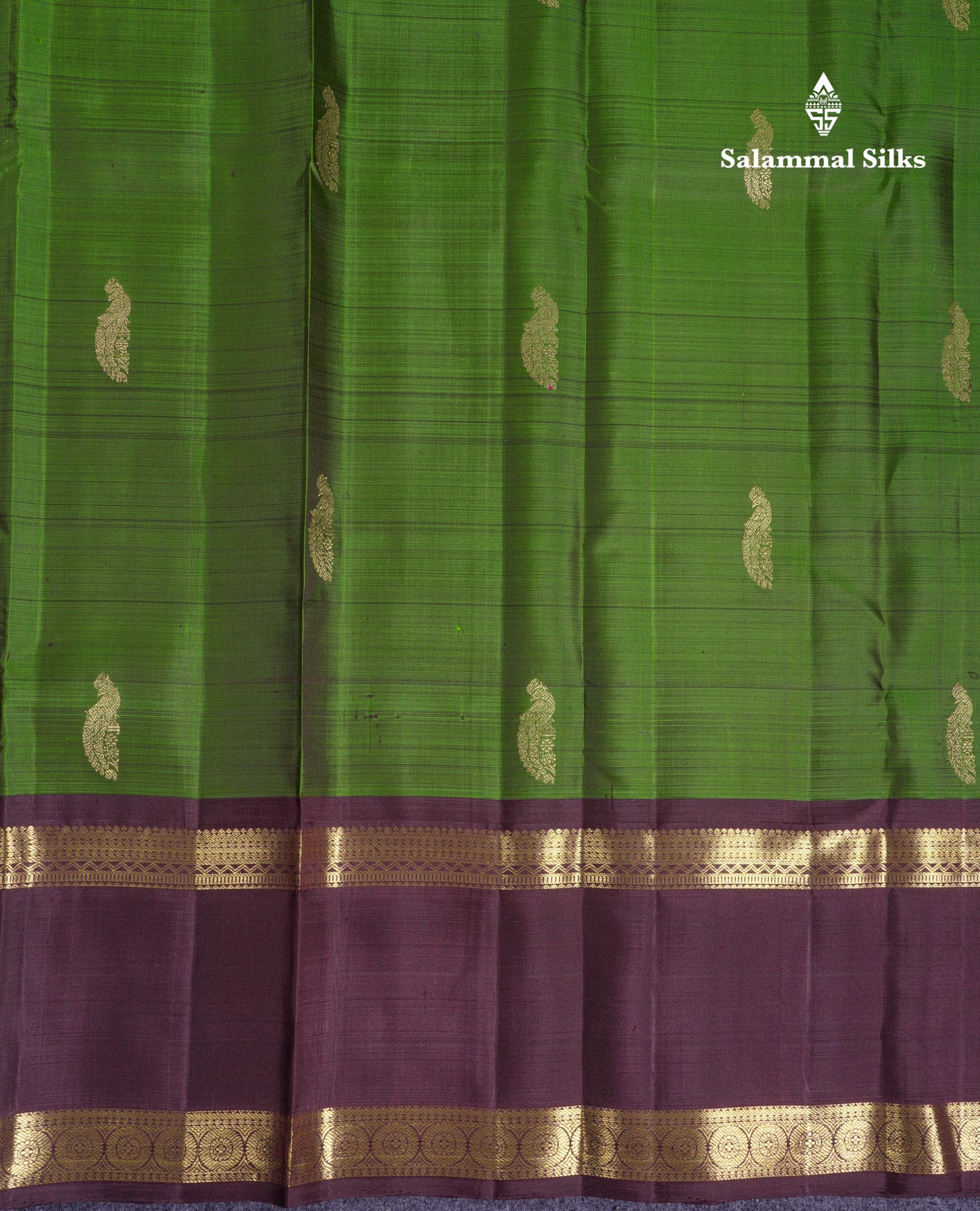Beautiful Green Pure Kanjivaram Silk Saree With Contrast Dark Brown Traditional Gap Border