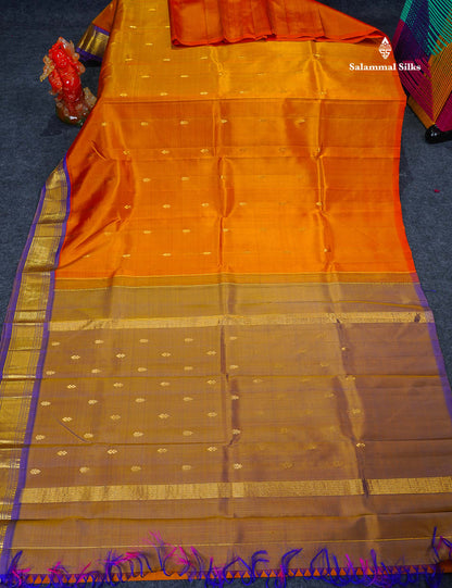 One Side Border Pure Silk Saree -Mango Yellow Colour Body Zari Butta With Violet Border 