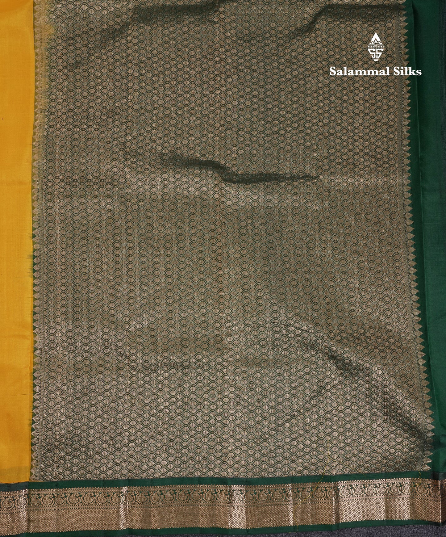 Beautiful Yellow Pure Kanjivaram Silk Saree With Contrast Bottle Green Traditional Medium Border