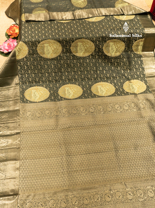 Dark Elephant Grey Colour Pure Kanjivaram Fancy Silk Saree with Silver Zari Border