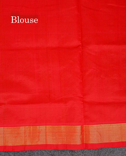 Contrast Chilly Red Blouse Of Mustard Yellow Semi Silk Cotton Saree 