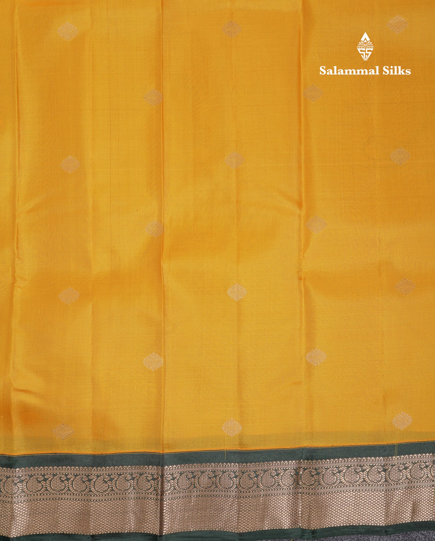 Beautiful Yellow Pure Kanjivaram Silk Saree With Contrast Bottle Green Traditional Medium Border
