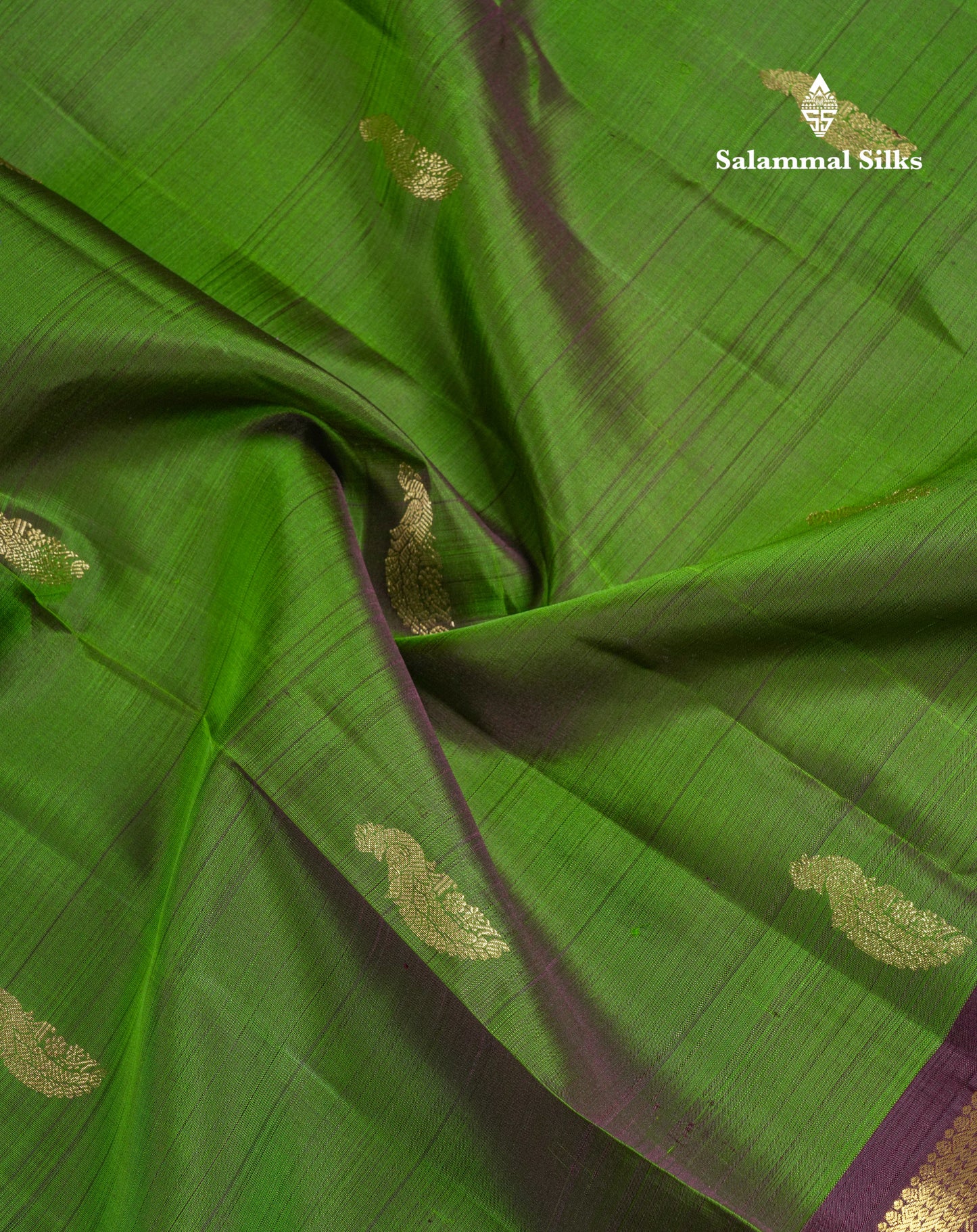 Beautiful Green Pure Kanjivaram Silk Saree With Contrast Dark Brown Traditional Gap Border
