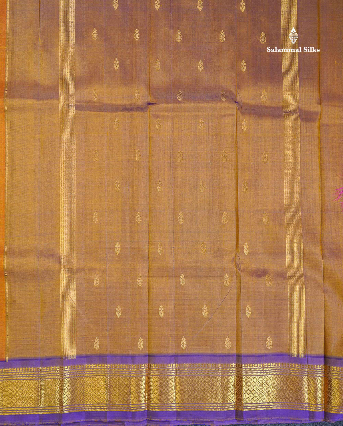 One Side Border Pure Silk Saree -Mango Yellow Colour Body Zari Butta With Violet Border