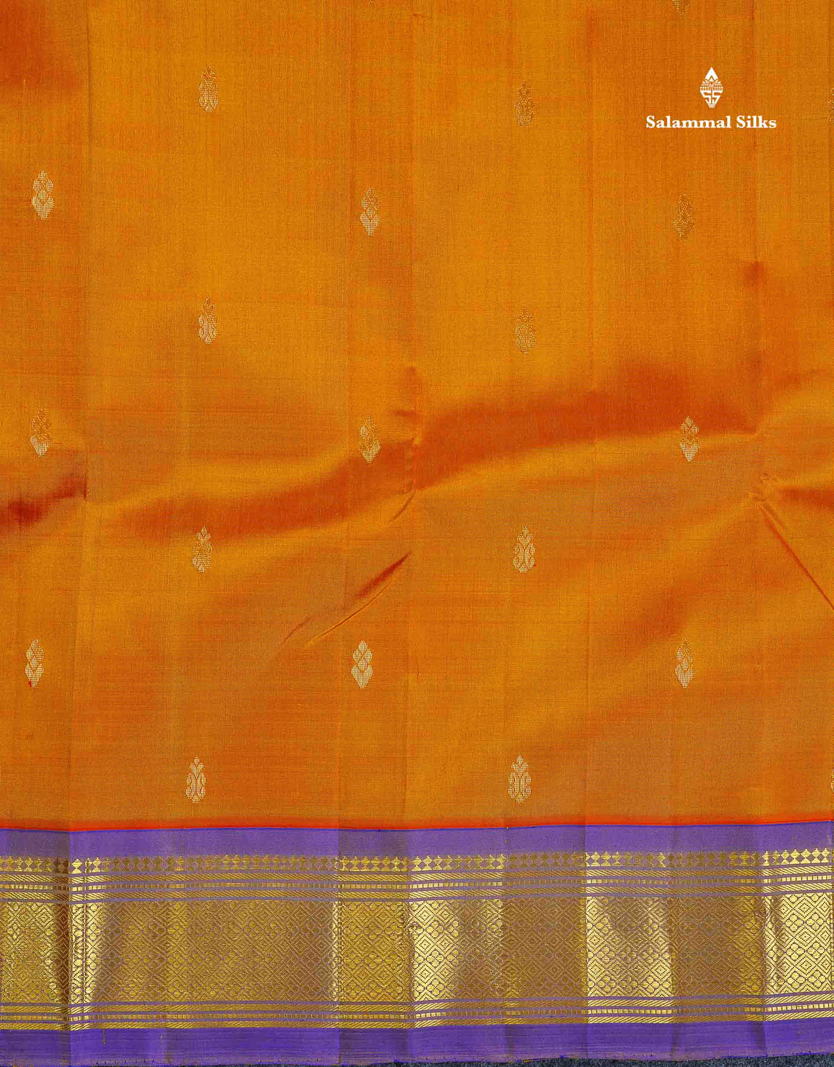 One Side Border Pure Silk Saree -Mango Yellow Colour Body Zari Butta With Violet Border