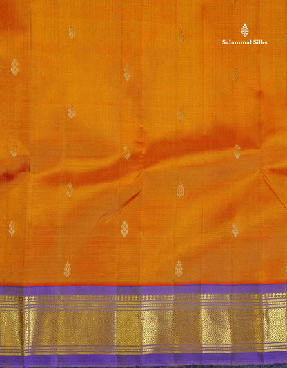 One Side Border Pure Silk Saree -Mango Yellow Colour Body Zari Butta With Violet Border