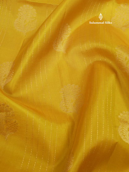 Beautiful Mustard Yellow Pure Kanjivaram Soft Silk Saree With Contrast Rexona Green Border
