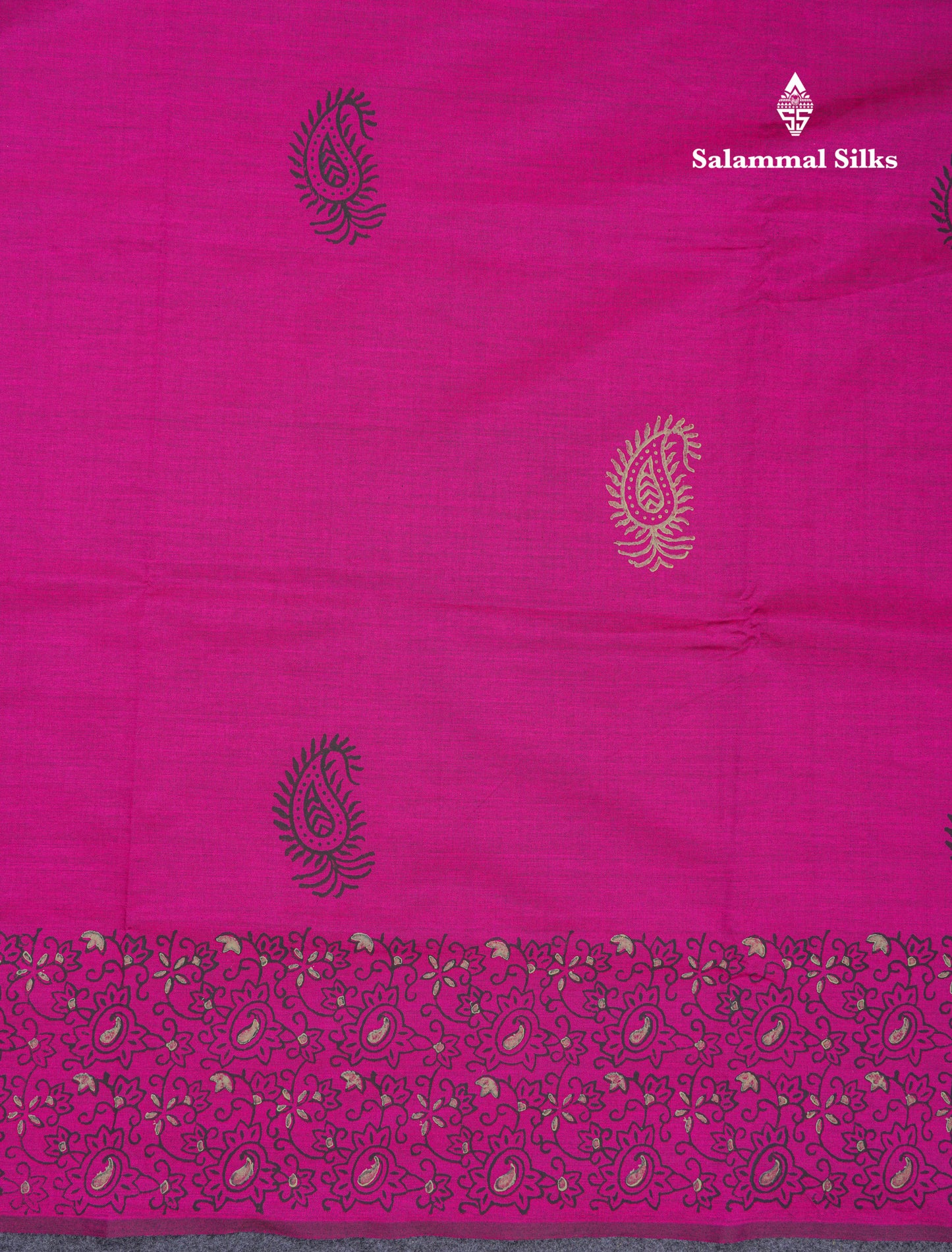 Magenta Pink South Cotton Printed Saree With Contrast Cream Sandal Blouse
