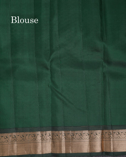 Beautiful Yellow Pure Kanjivaram Silk Saree With Contrast Bottle Green Traditional Medium Border
