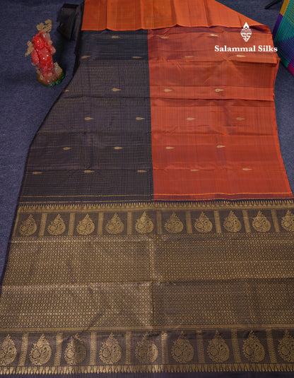 Beautiful Dual Tone Peacock Green And Violet Half & Half Pure Kanjivaram Silk Saree With Contrast Violet Blouse