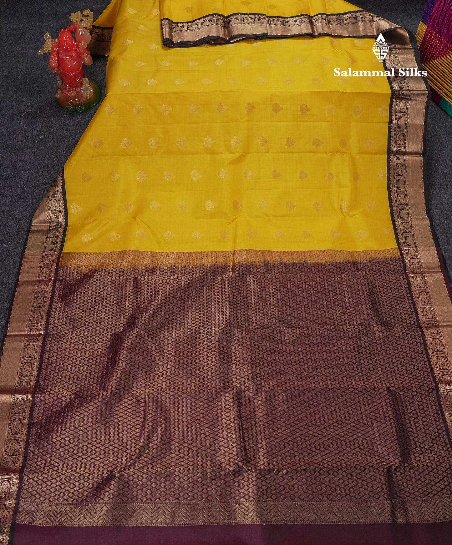 Beautiful Yellow Pure Kanjivaram Silk Saree With Contrast Black Traditional Border