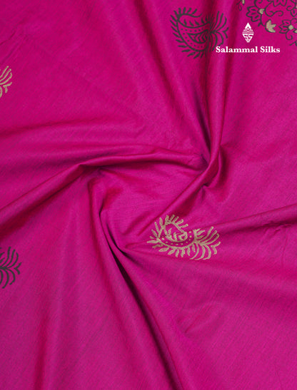 Magenta Pink South Cotton Printed Saree With Contrast Cream Sandal Blouse