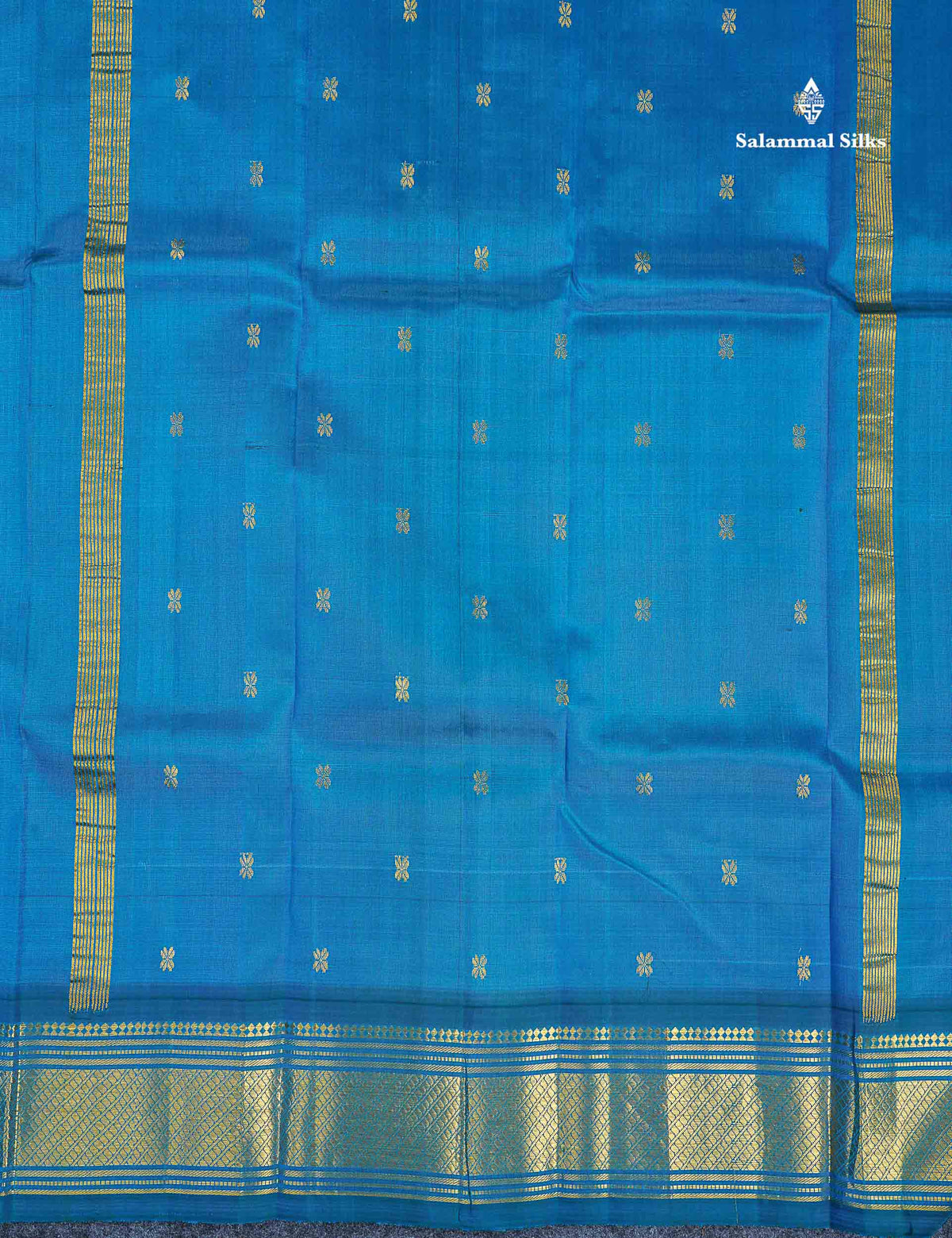 One Side Border Pure Silk Saree - Teal Blue Colour Body Zari Butta With Traditional Border